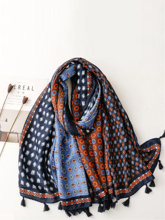 Sciarpa scialle anti-sole con nappe geometriche vintage