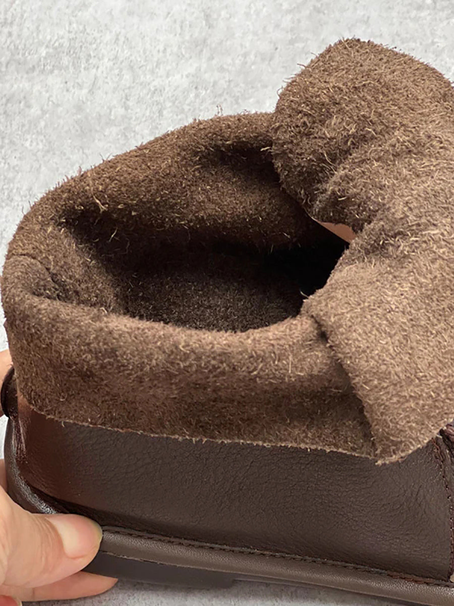 Stivaletti invernali vintage da donna in vera pelle con coulisse
