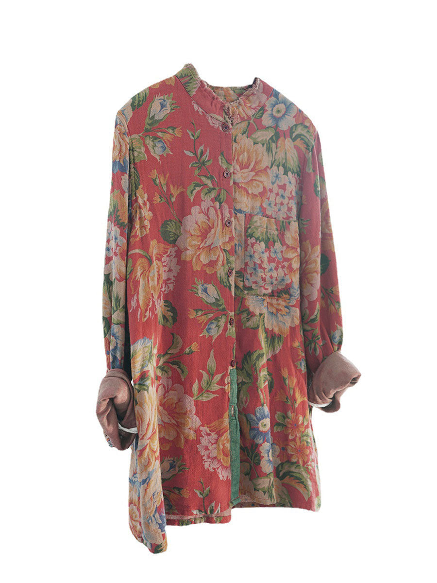Camicie da donna in cotone con motivo floreale autunnale