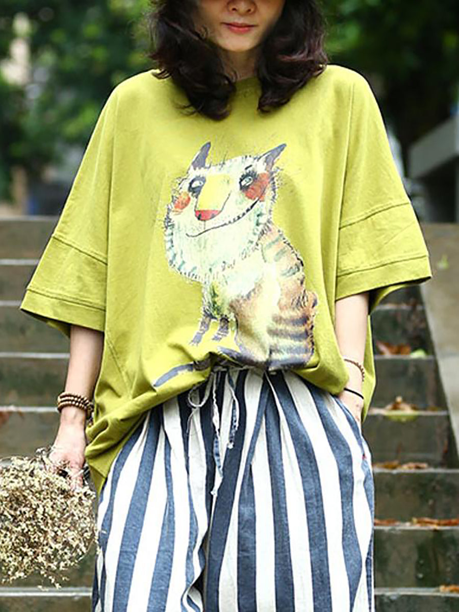 T-shirt ample et décontracté à imprimé animal pour femme
