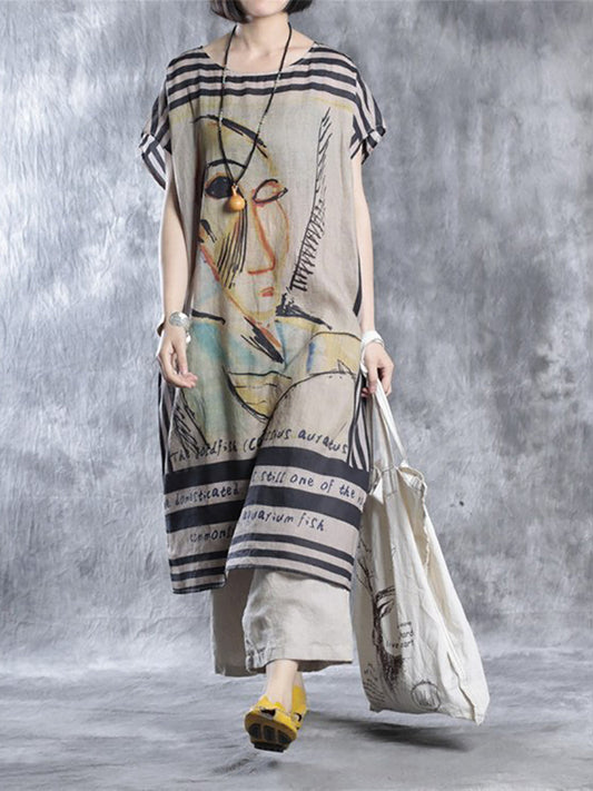 Abito estivo da donna con stampa vintage e scollo a V largo