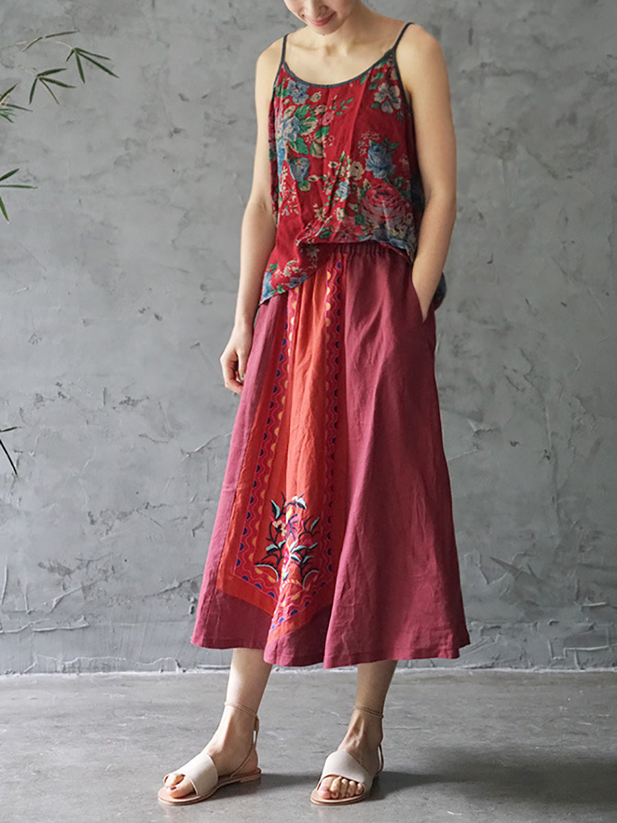 Gilet estivo in cotone con stampa floreale etnica da donna, colorblock