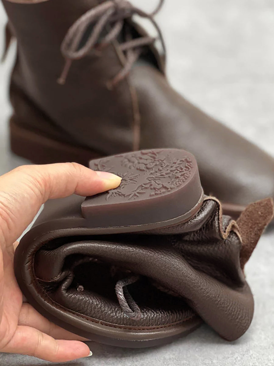 Stivaletti invernali vintage da donna in vera pelle con coulisse