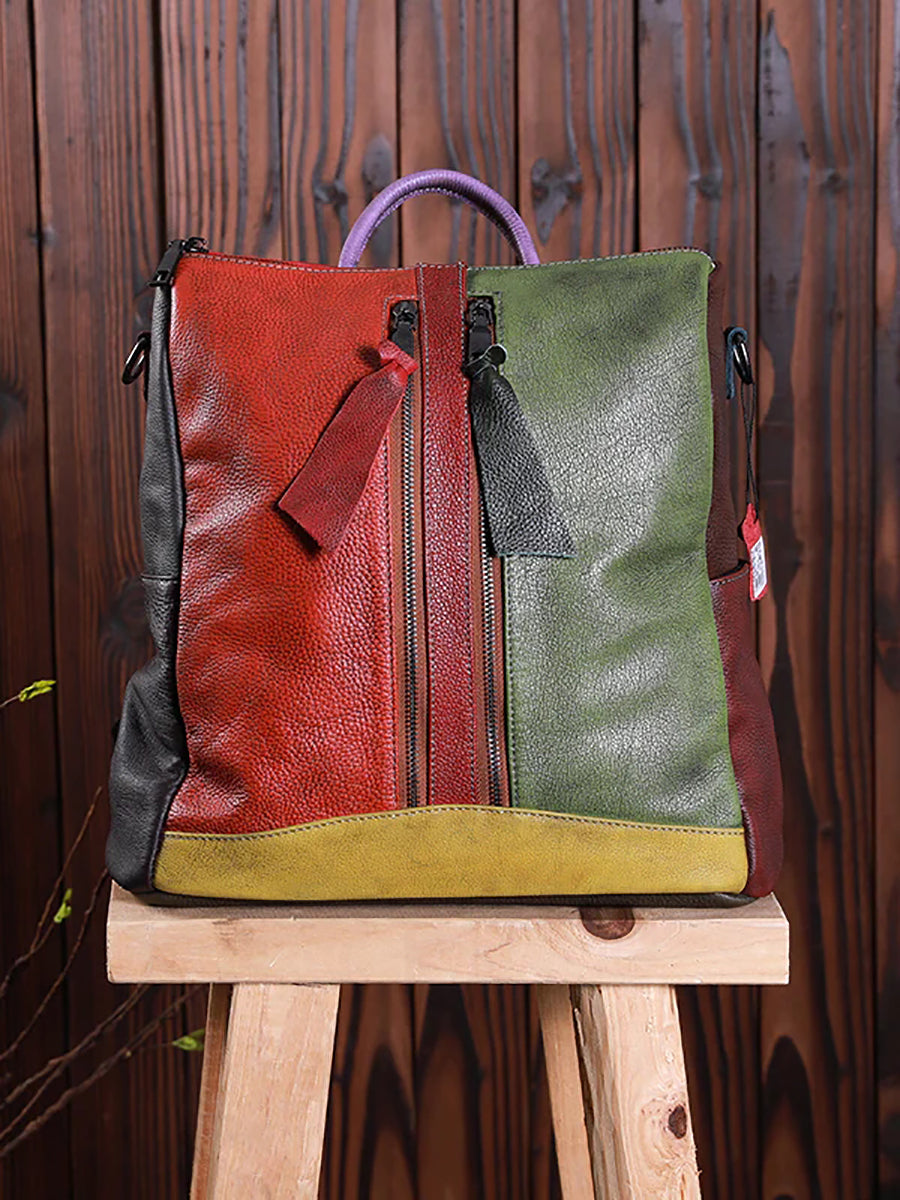 Zaino con cerniera in pelle multicolore da donna