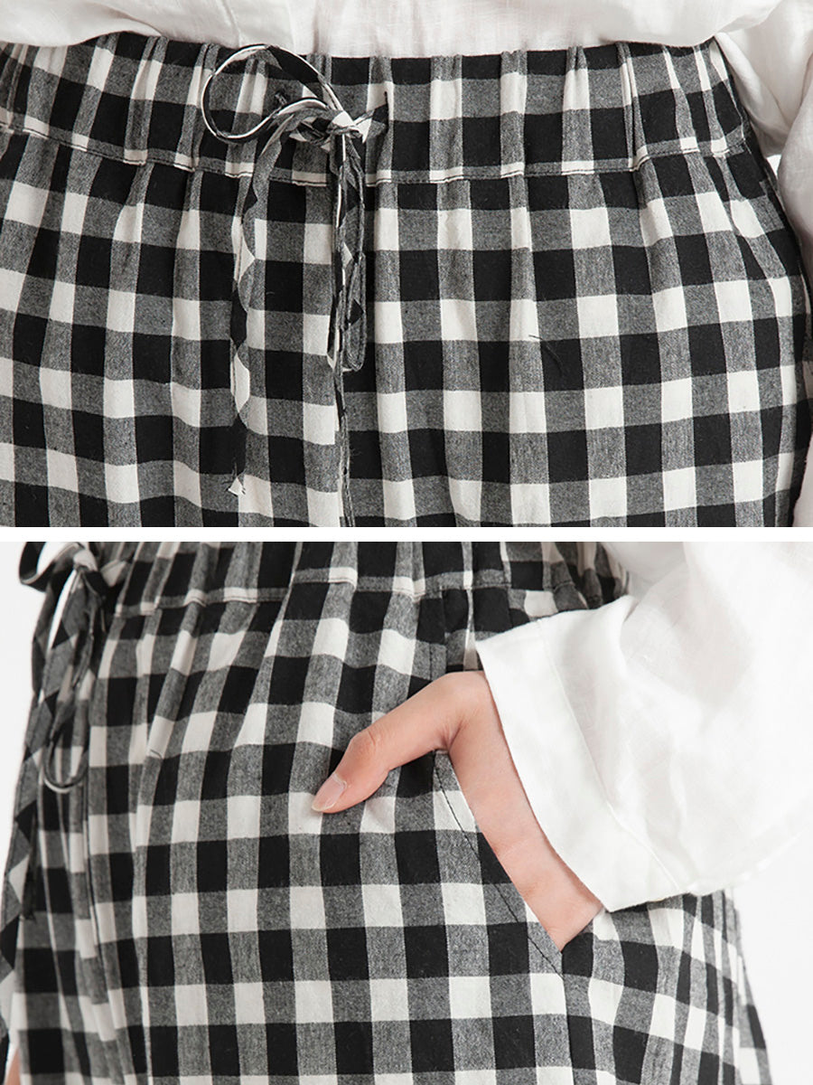 Pantaloni larghi casual estivi da donna a quadri