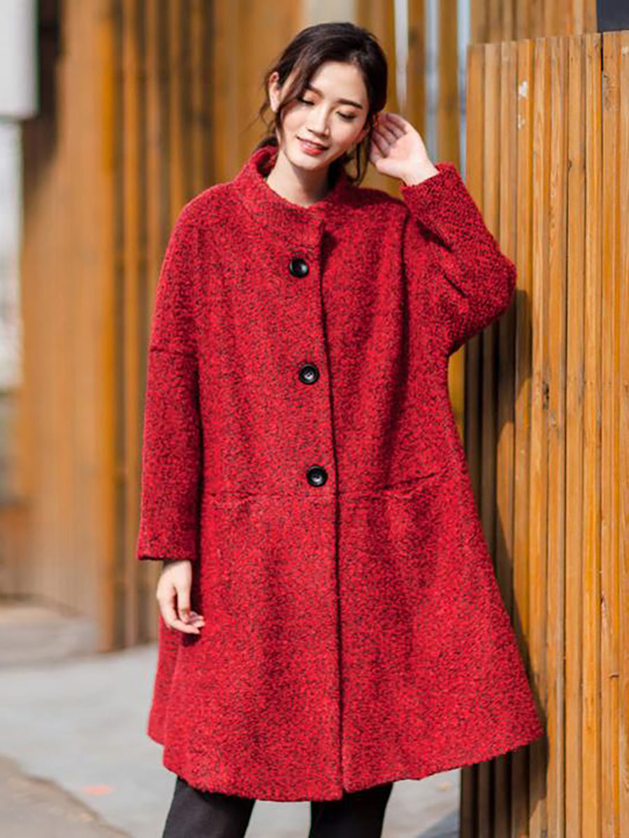 Manteau d'hiver en laine ample et décontracté pour femme