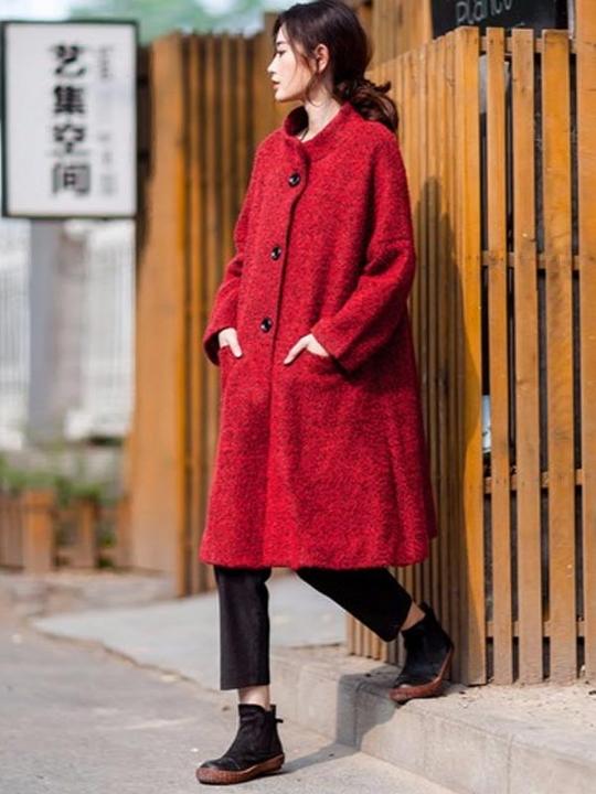 Manteau d'hiver en laine ample et décontracté pour femme